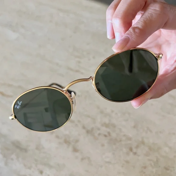 Ray-Ban oval flat metal sunglasses gold tortoise and green lenses RB3547-N 48/21 - Picture 13 of 17